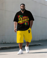 Big & Tall Men's Juneteenth Fist Reggae Color Print POLO Short Sleeve Shorts Set