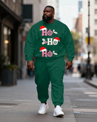 Big & Tall Men's Green "HO HO HO" Christmas Hat Printed Crewneck Sweat Set