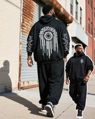 Big & Tall Men's Black Gothic Letter Print Hoodie Set