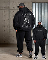 Big & Tall Men's Black "NO MONEY BUT LOVE" Floral Butterfly Print Hoodie Set