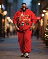 Big & Tall Men's Merry Christmas Gradient Alphabet Print Cardigan Hoodie Suit