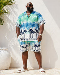 Big & Tall Men's Ombre Tie-Dye Coconut Tree Print Short-Sleeve Shirt And Shorts Set