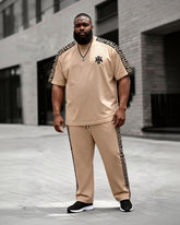 Big & Tall Men's Khaki Rim Letter Print T-Shirt Pants Set