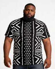 Big & Tall Men's Black And White Geometric Polka Dot African Print Round Neck Short Sleeve T-Shirt