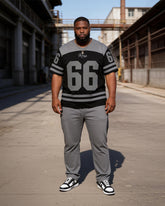 Big & Tall Men's Grey-Black Colorblock 66 Printed T-Shirt Pants Set