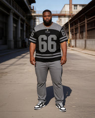 Big & Tall Men's Grey-Black Colorblock 66 Printed T-Shirt Pants Set