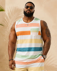 Big & Tall Men's Macaron Colorful Horizontal Stripe Printed Vest Shorts Set