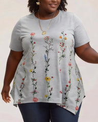 Women's XL-5XL Plus Size Floral Print Round Neck Short Sleeve T-Shirt