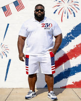 Big & Tall Men's 250 AMERICA Print POLO Short Sleeve Shorts Set