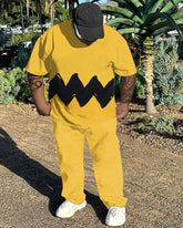 Big & Tall Men's Yellow Black Wave Print T-Shirt Pants Set