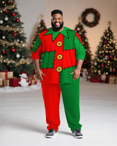 Big & Tall Men's Christmas Elves Cosplay Printed Long Sleeve T-Shirt Trousers Suit