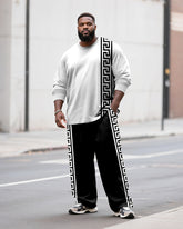 Big & Tall Men's Casual Geometric Stripe Print Long Sleeve T-Shirt Pants Set