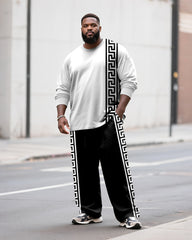 Big & Tall Men's Casual Geometric Stripe Print Long Sleeve T-Shirt Pants Set