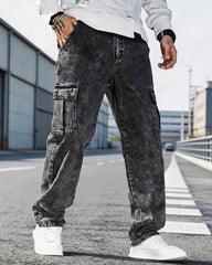 S-4XL Loose Multi-Pocket Casual Denim Trousers