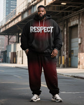 Big & Tall Men's Black And Red Gradient Respect Letter Print Hoodie Set