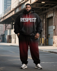 Big & Tall Men's Black And Red Gradient Respect Letter Print Hoodie Set