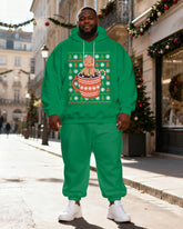 Big & Tall Men's Green Gingerbread Man Hot Cocoa Print Hoodie Set