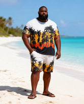 Big & Tall Men's Sunset Coconut Grove Gradient Print Crewneck Short Sleeve T-Shirt Shorts Set