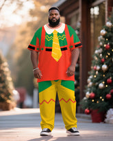 Big & Tall Men's Christmas Elf Cosplay Printed T-Shirt Trousers Suit