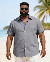 Short-sleeved Shirt With S-3XL Lapel Button And Linen Pocket