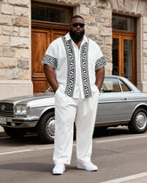 Big & Tall Men's Retro Court Style Printed Short Sleeve Shirt Trousers Set