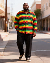 Big & Tall Men's African Diamond Print Long Sleeve Shirt Pants Set