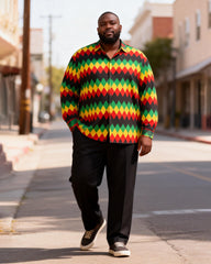 Big & Tall Men's African Diamond Print Long Sleeve Shirt Pants Set