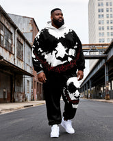 Big & Tall Men's Black Ha Skull Letter Graffiti Print Hoodie Set