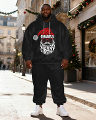 Big & Tall Men's Black "Merry Christmas" Printed Hoodie Set