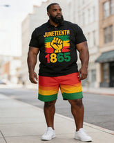 Big & Tall Men's Juneteenth 1865 Fist Print POLO Short Sleeve Shorts Set
