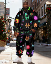 Big & Tall Men's Black Neon Christmas Print Hoodie Set