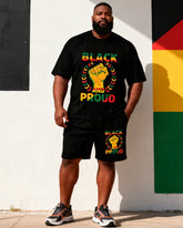 Big & Tall Men's Black And Proud Fist Print Round Neck Short Sleeve T-Shirt Shorts Set