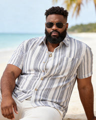 M-3XL Retro Texture Striped Casual Short Sleeve Shirt