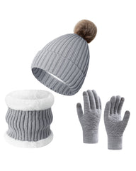 Winter Thickened Gloves Hat Scarf Three-piece Suit