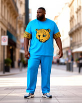 Big & Tall Men's Blue Leopard Print T-Shirt Pants Set