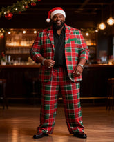 Big & Tall Men's Christmas Classic Red And Green Plaid Print Suit