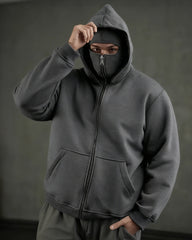 Big & Tall Men's Solid Color Fleece Zipped Double Hood Zipper Hoodie Sweatshirt