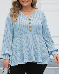 Women's Large Solid Color Striped V-neck Gold Button T-shirt L-5XL