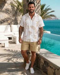 Men's Leaf Print Drawstring Waist Loose Shorts Set