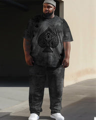 Big & Tall Men's Distressed Grey Spades A Printed T-shirt Trousers Set