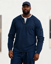 Big & Tall Men's Solid Color Fake Two-Piece V-Neck Waffled Long-Sleeved T-Shirt S-2XL