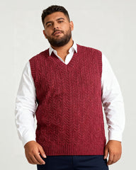 Big & Tall Men's Solid Color Twisted V-neck Knitted Waistcoat S-3XL