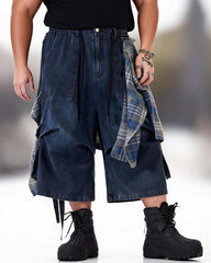 Big & Tall Men's Removable Plaid Decorative Cropped Jeans S-3XL