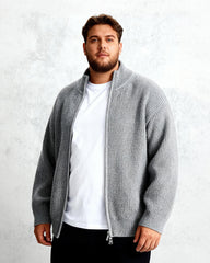 Big & Tall Men's Solid Color Collar Zip Cardigan Sweater L-3XL