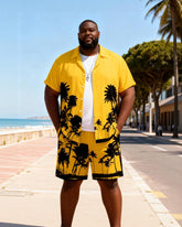 Big & Tall Men's Bright Yellow Coconut Printed Short Sleeve Shirt Shorts Set