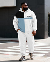 Big & Tall Men's White And Black Light Blue Contrast Printed Hoodie Set