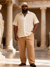 Big & Tall Men's Light Khakis Maze Print Short Sleeve Shirt Pants Set