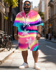 Big & Tall Men's Christmas Gradient Snowflake Print Short Sleeve Shirt Shorts Set