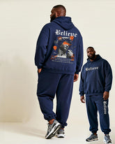 Big & Tall Men's Blue "Believe" David Statue Print Hoodie Set