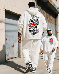 Big & Tall Men's White HA Graffiti Letter Print Hoodie Set